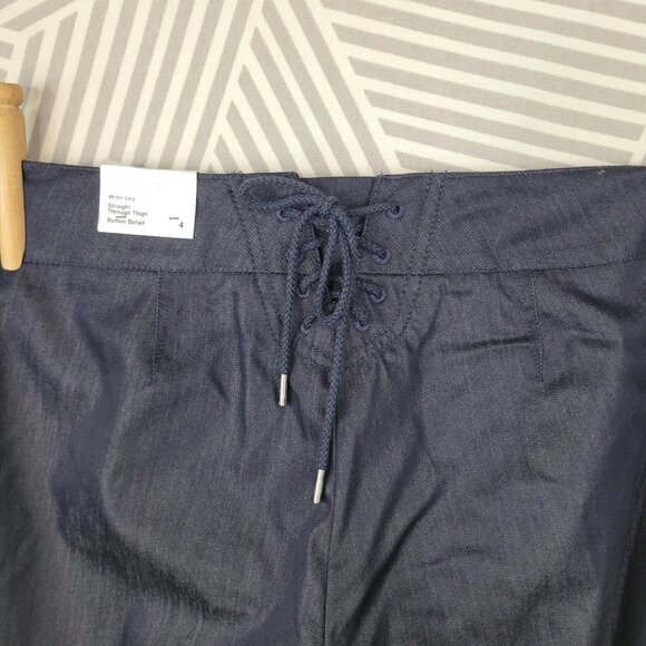 NEW Express Stylist Size 4 Denim Dress Pants Trouser Wide Leg Lace Up Back Blue - Picture 5 of 9